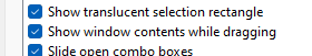 An image of checkbox options, including showing window contents while dragging.